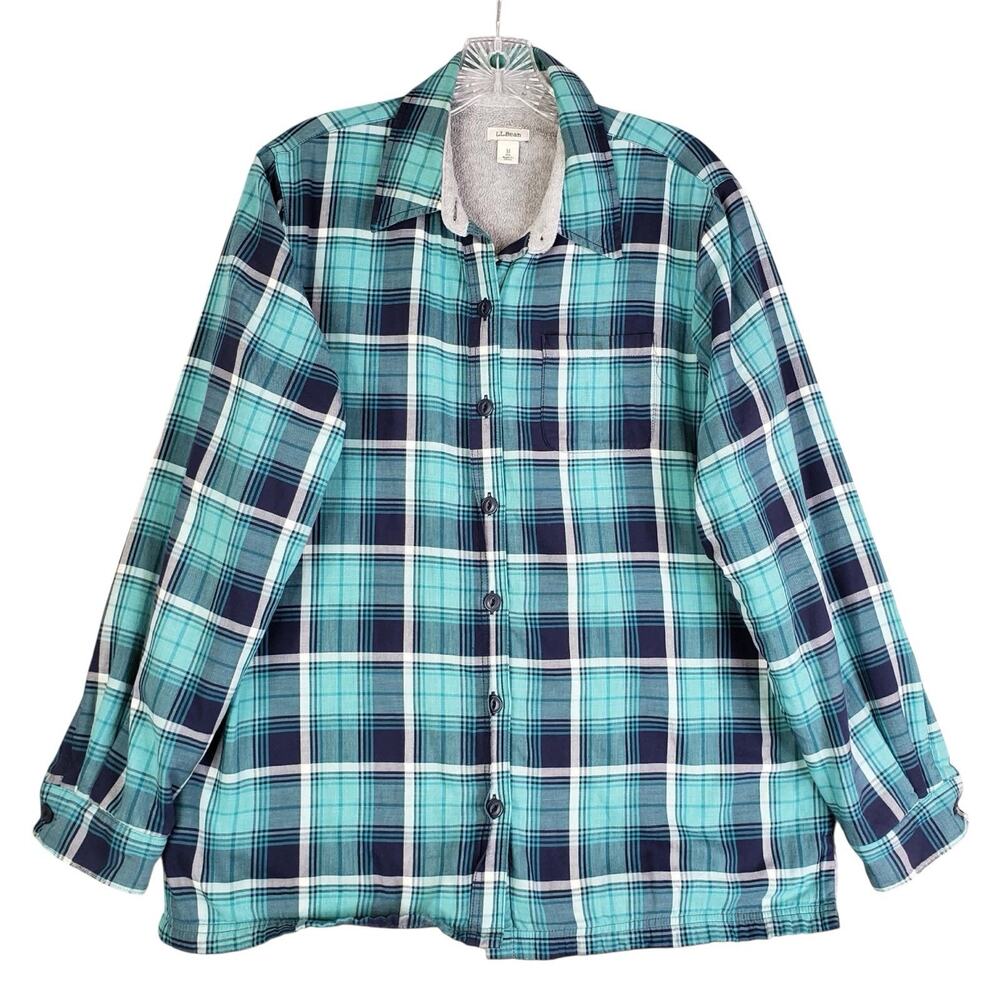 LL Bean Shirt Button Up Women’s Size Medium M Fleece Lined Plaid Flannel Flaw